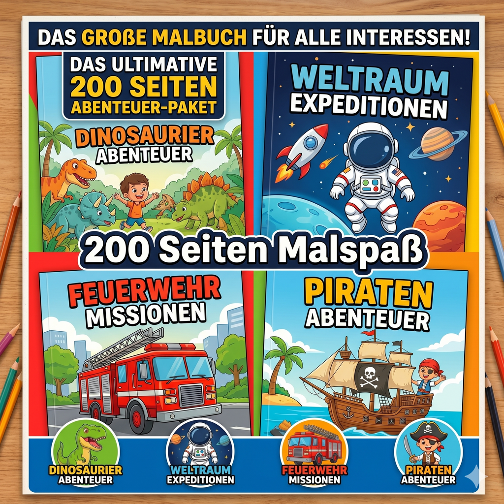 Abenteuer Malbuch Bundle - 200 Ausmalbilder zum Ausdrucken Bilder | PDF